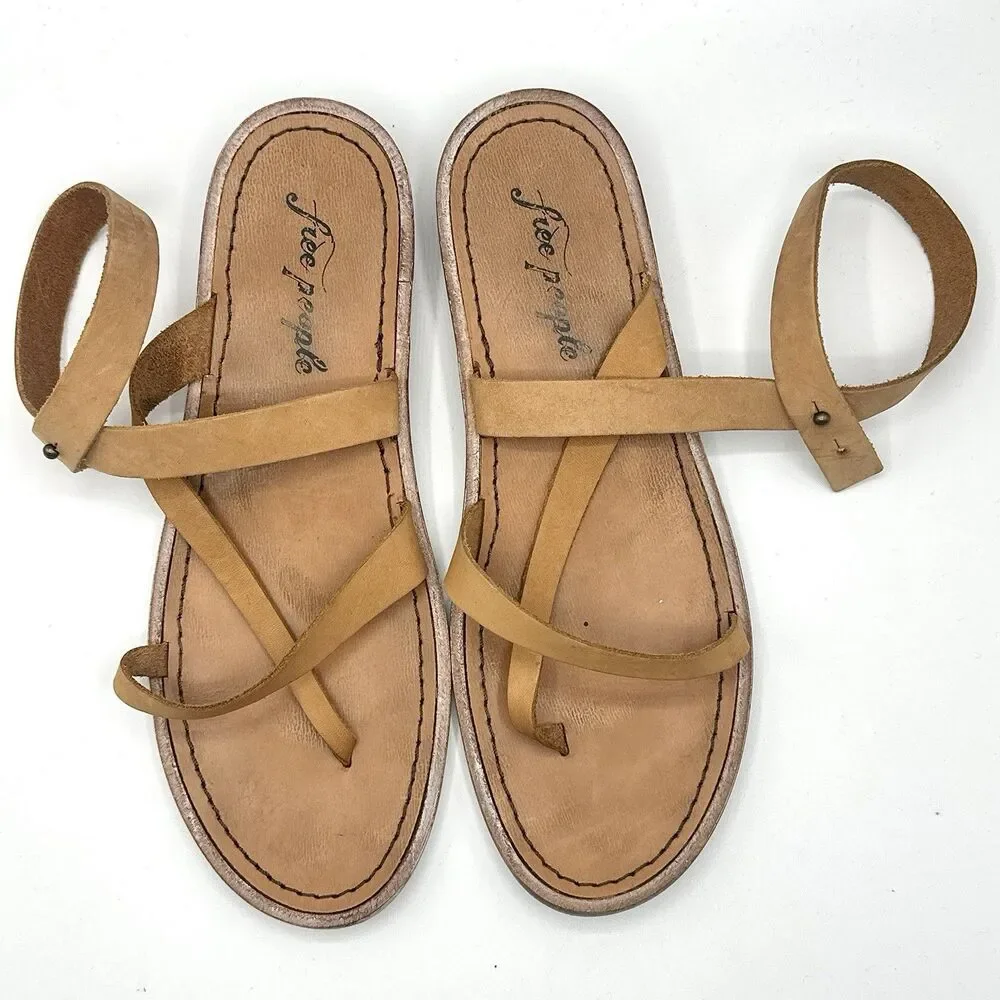 Free People Leather Strappy Flat Sandals Women’s Size EU 39 US 9 Boho Brown